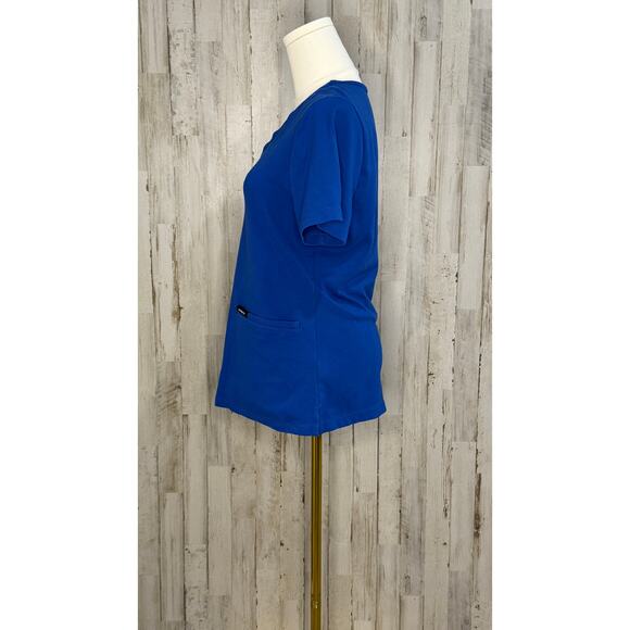 Jaanuu Women's Small V-Neck Blue Scrub Top Short Sleeve Workwear - Picture 3 of 4
